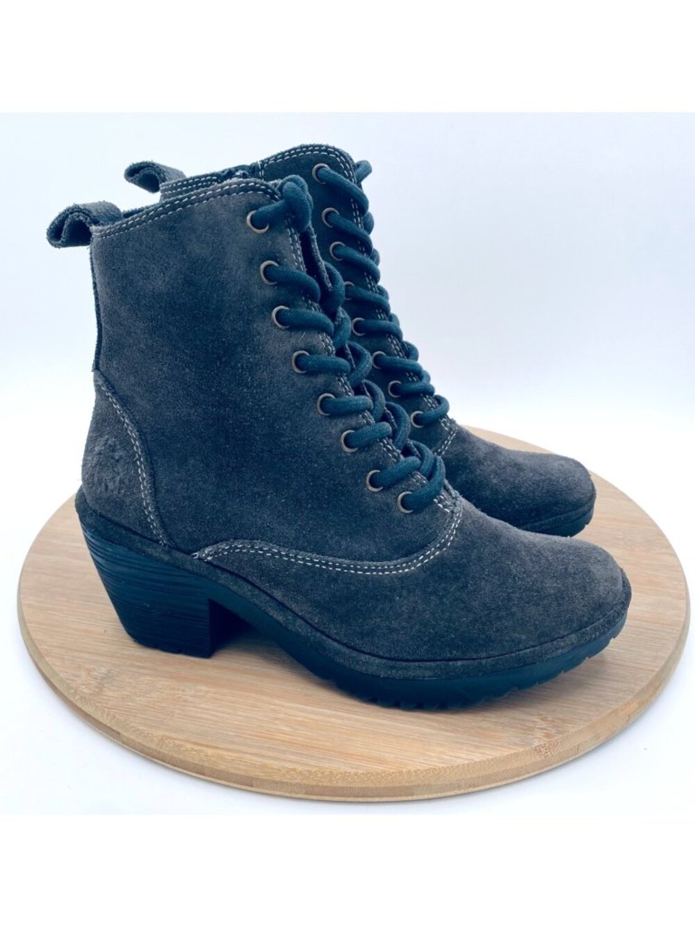 Fly London Boots Womens 5.5 Gray Suede Lace Up Wune Ankle Cottagecore